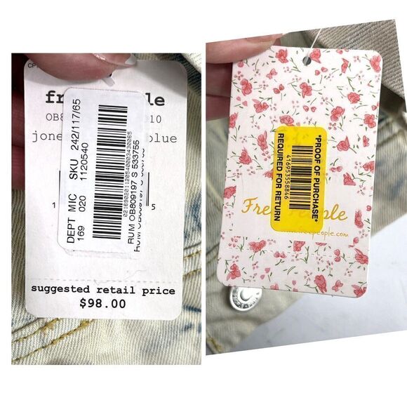 Free People Jean Jacket Acid Wash Tie Dye Denim S Cream Blue Rumor Jones - Picture 8 of 16